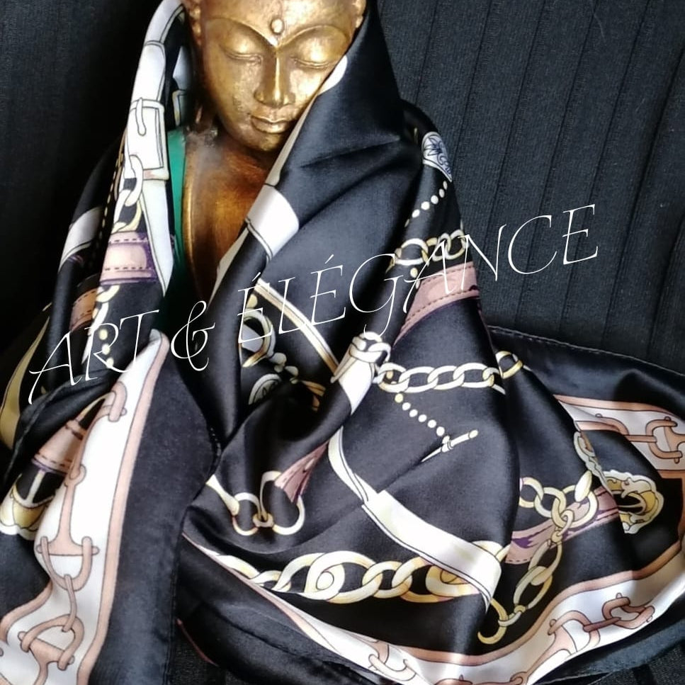 ✨ Foulard chic 100% polyester – 70x70 cm 🖤🤍💛