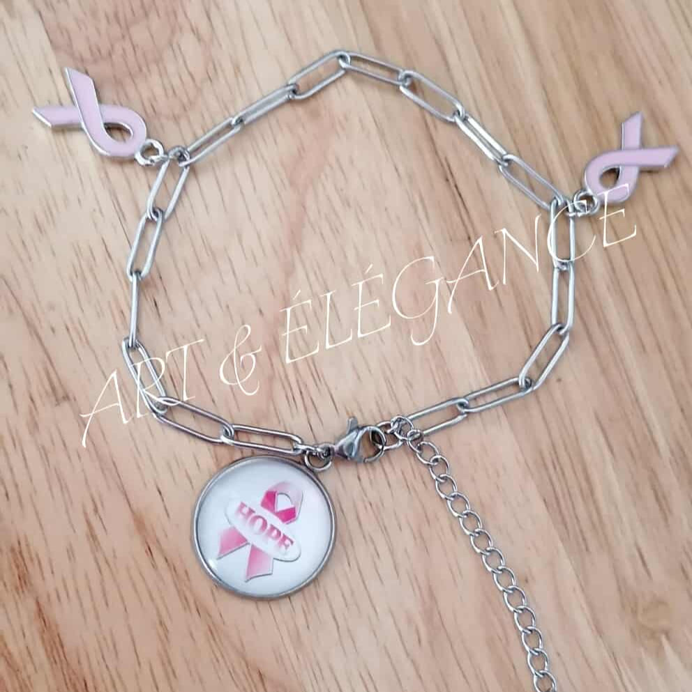 🎗️ Bracelet romy en acier inoxydable argent – Octobre Rose 🎗️
