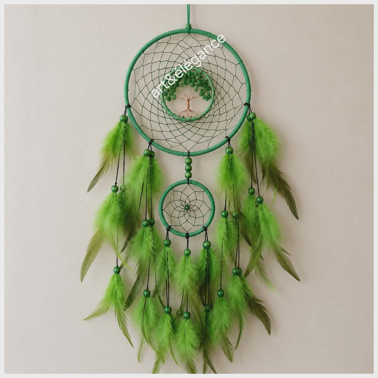 ✨ Attrape-Rêves Double Cercle – vert ✨