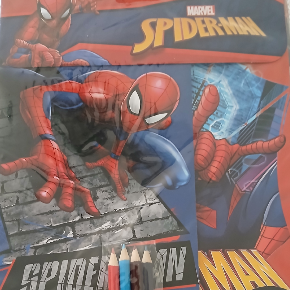 đ·ïž Lot Spider-Man â 2 Cahiers de Coloriage + 4 Crayons de Couleur