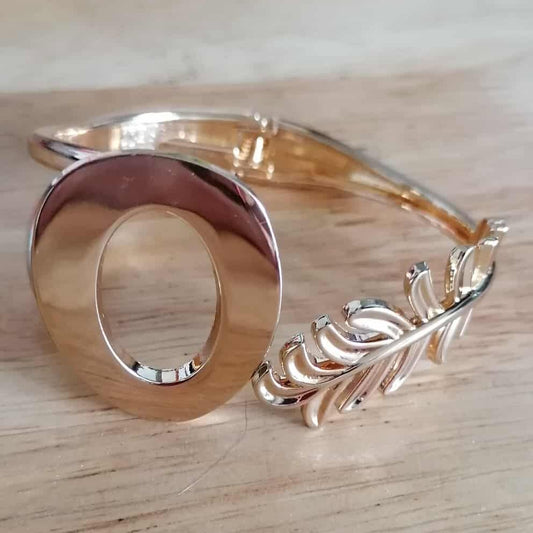 ✨ Jonc "Laure" en acier inoxydable doré – Design unique en laurier et ovale ✨