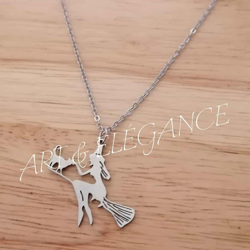 ✨ Violette Sorcière & Chat – Acier Inoxydable Or & Argent ✨