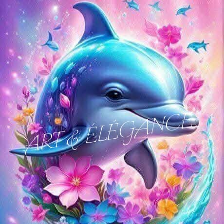 🌸 Dauphin & Fleurs Colorées 🌸