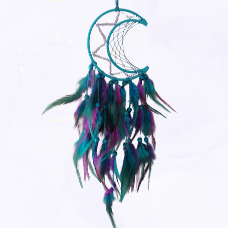 🌙 Attrape-Rêves Lune – Turquoise & Violet 🌙