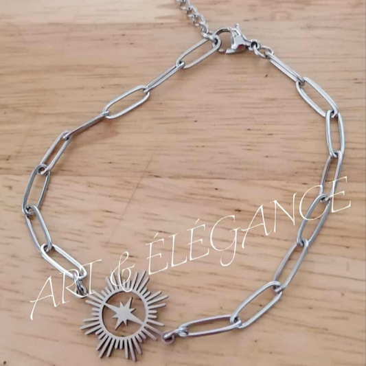 🧭 Solène en acier inoxydable argenté – Pendentif boussole 🧭