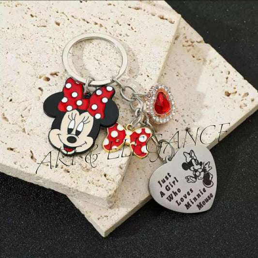 🎀 Porte-clés Minnie en acier inoxydable argenté – 4 pendentifs 🎀