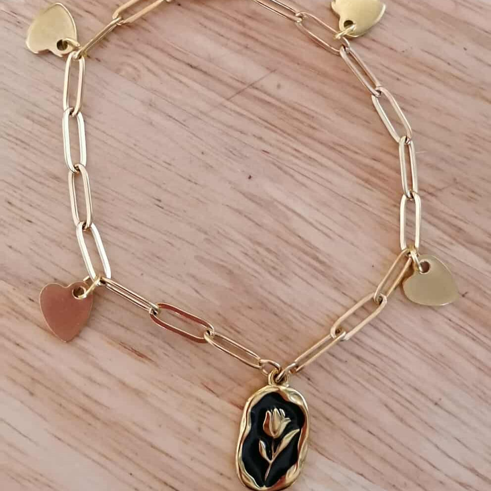 🌹 Anaïs fait main en acier inoxydable – Maille fine & pendentifs cœur 🌹