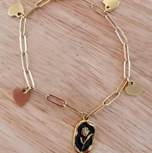 🌹 Anaïs fait main en acier inoxydable – Maille fine & pendentifs cœur 🌹