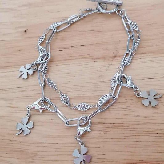 🍀 Clover double chaîne avec trèfles porte-bonheur🍀