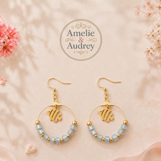 Johanna boucles d oreilles en acier inoxydable et perles en verre fait main
