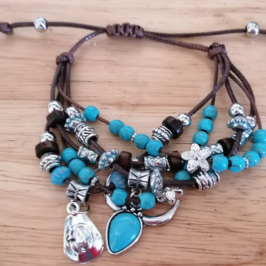 ✨ Aurore multi-rangs bohème – Turquoise et argent ✨