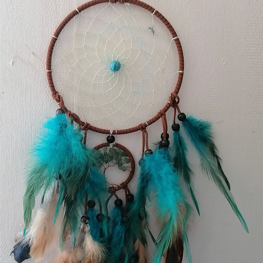 🌙 Attrape-Rêves Brun & Turquoise – Harmonie & Spiritualité 🌙