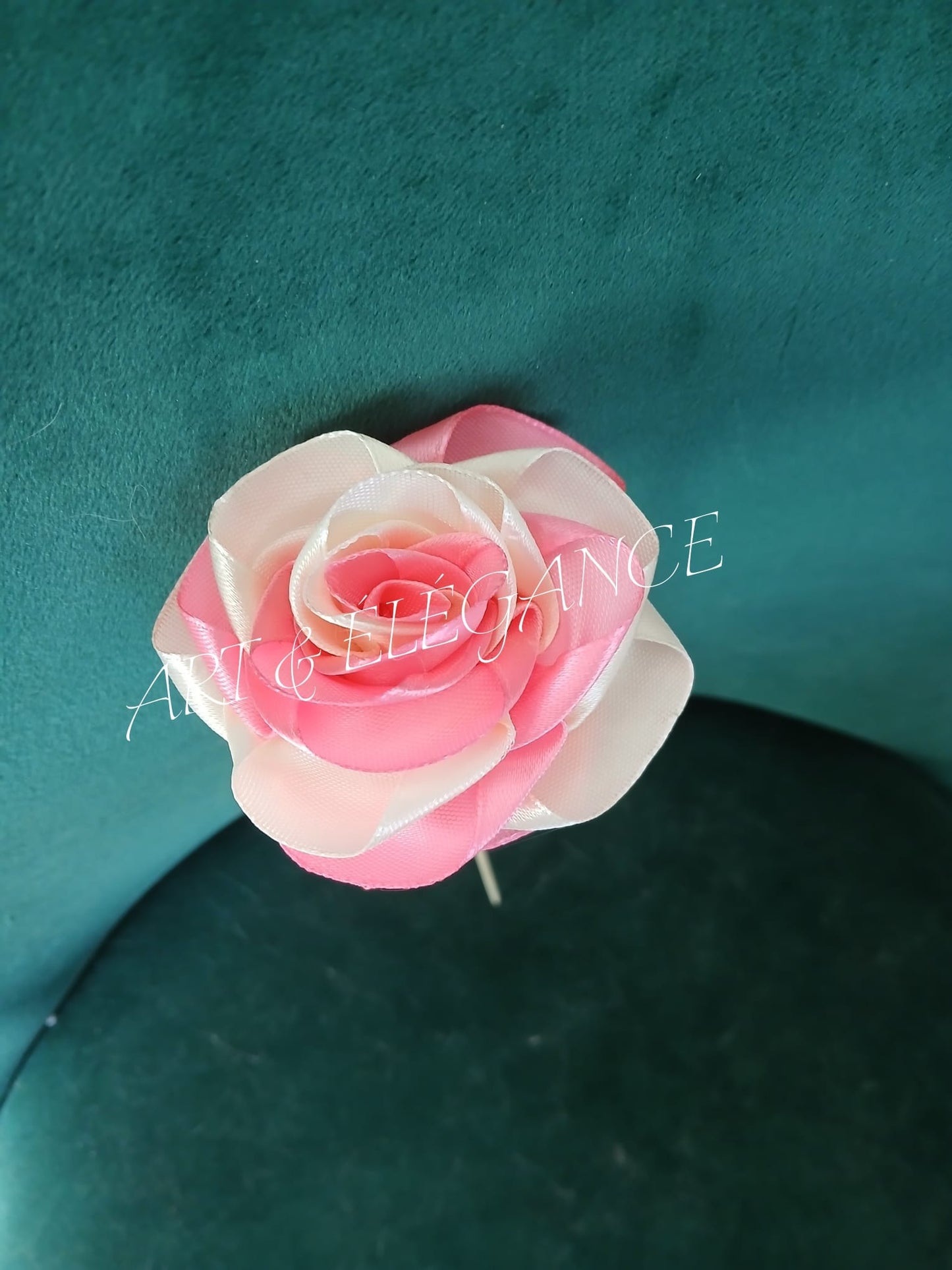 Rose satin artisanale écru et rose
