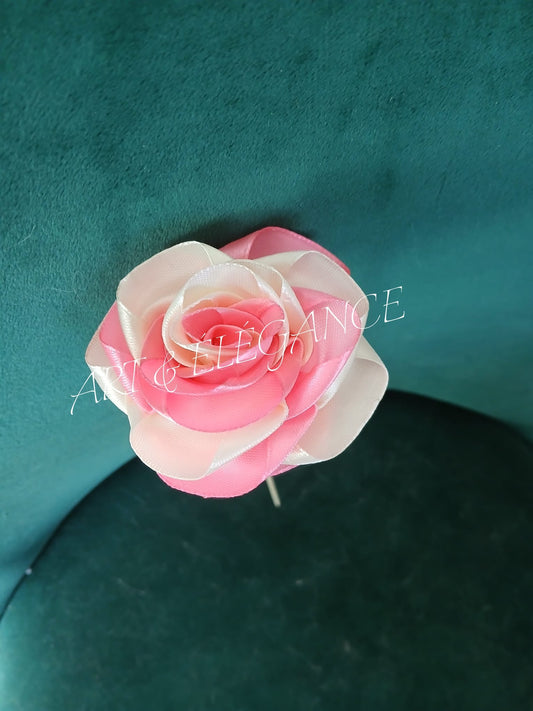 Rose satin artisanale écru et rose