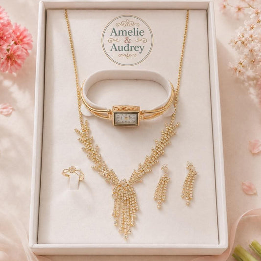 Coffret Heidi Femme – Collier, Montre, Bague & Boucles d'Oreilles Dorés