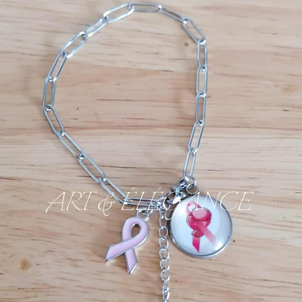🎗️ Bracelet gladise en acier inoxydable argent – Octobre Rose 🎗️