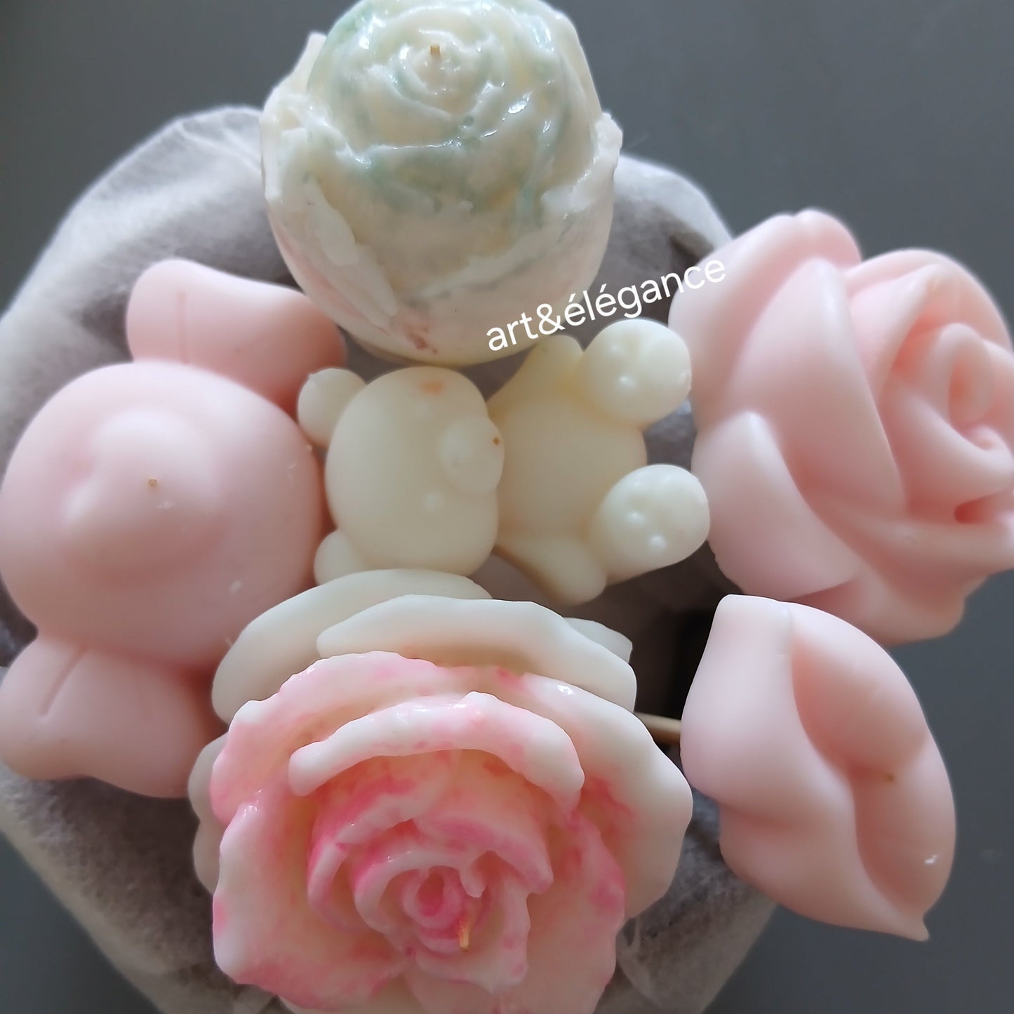 Bouquet de fondants parfumés fait main grenade/poire et citronnelle/géranium