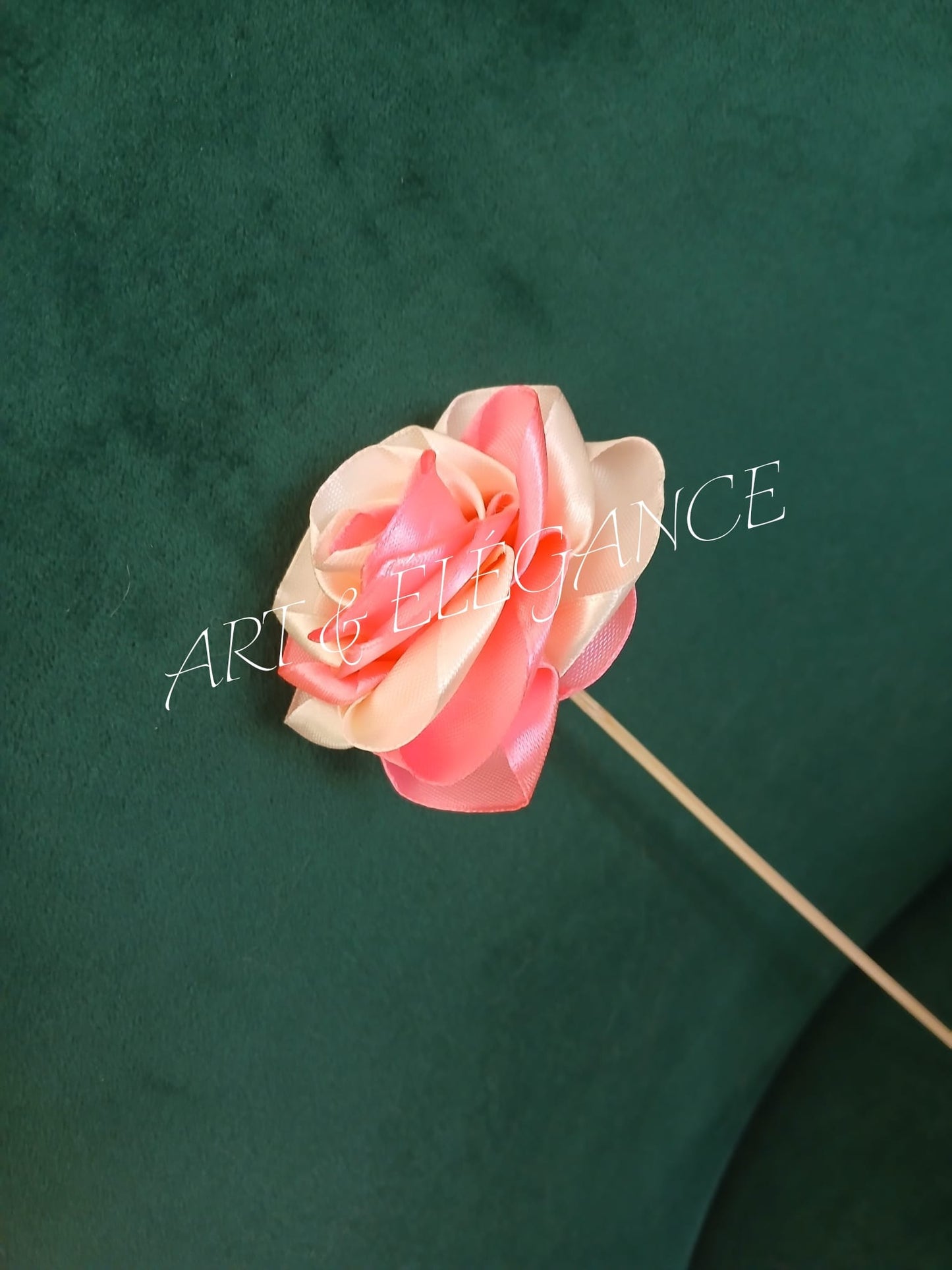 Rose satin artisanale écru et rose