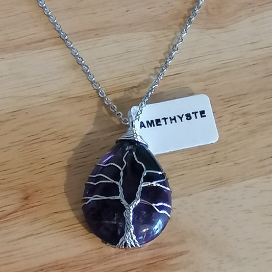 Pendentif arbre de vie en forme de goutte argenté