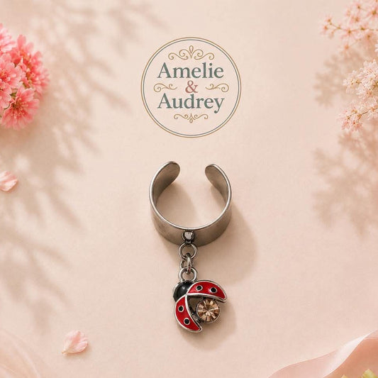Aurore bague ajustable en acier inoxydable coccinelle en alliage fait main