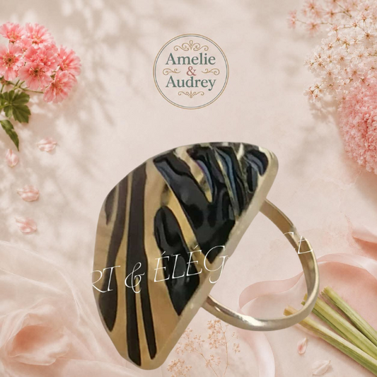 🔺 Solange Triangle Doré à Zébrures Noires 🔺Bague femme