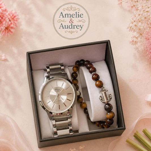 Coffret Clovis Homme – Montre Acier Inoxydable & Bracelet Élastique