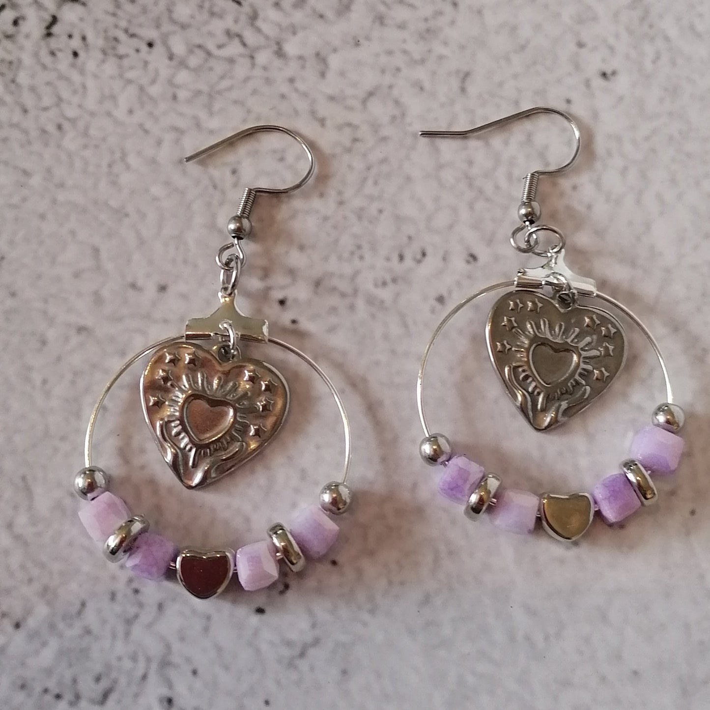 Noemie boucles d oreilles en acier inoxydable couleur argent fait main
