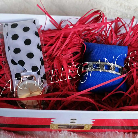 ✨ Coffret Élégance – Montre, Foulard et Jonc en Acier Inoxydable Argent ✨