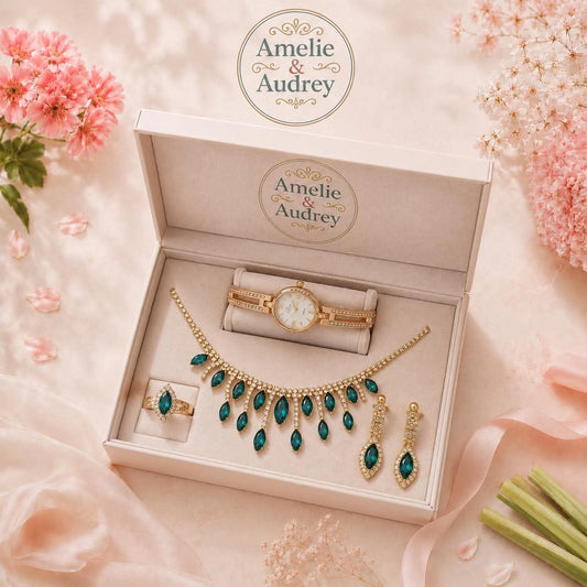 Coffret Kelia Femme – Collier Montre & Bague Ajustable Dorés