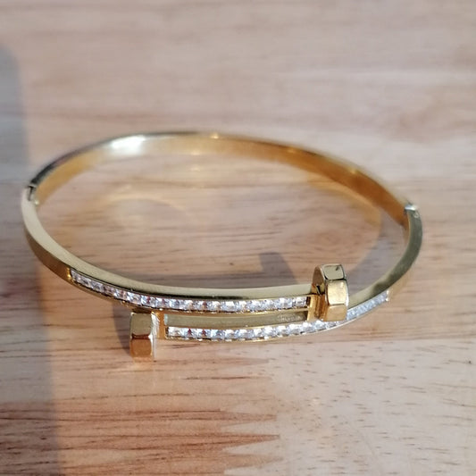 ✨ Jonc "Rosalie" en acier inoxydable – Or & Argent avec diamants et écrous décoratifs ✨