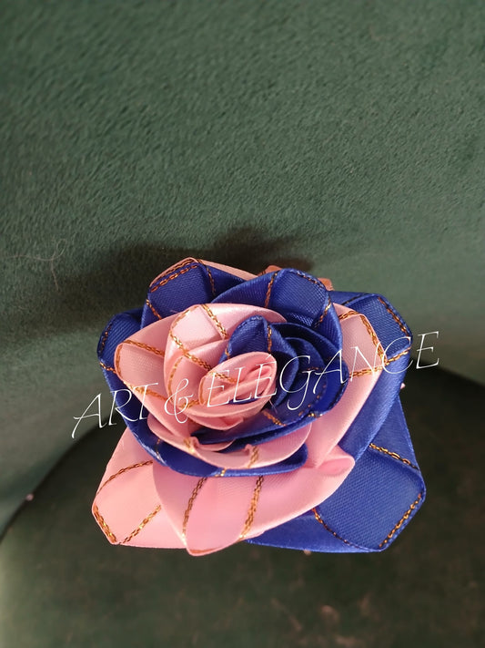 Rose satin artisanale bleu et rose