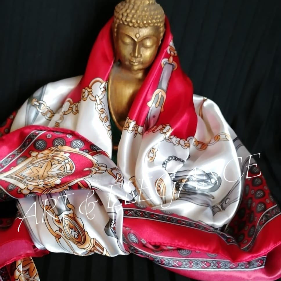 ✨❤️💛 Foulard 100% polyester – 90x90 cm 🖤