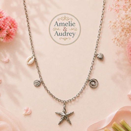 Camélia collier en acier inoxydable couleur argent fait main