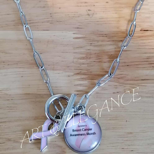 🎗️ Collier candy en acier inoxydable argent – Octobre Rose 🎗️