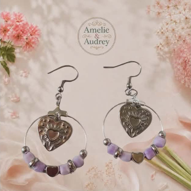 Noemie boucles d oreilles en acier inoxydable couleur argent fait main