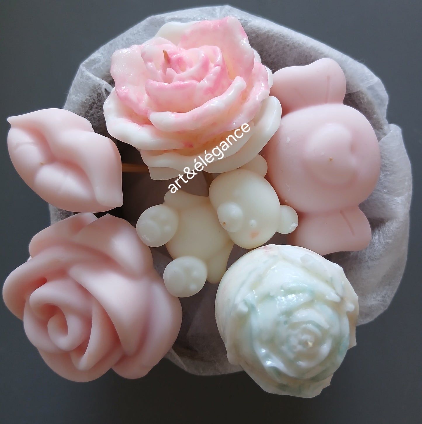 Bouquet de fondants parfumés fait main grenade/poire et citronnelle/géranium