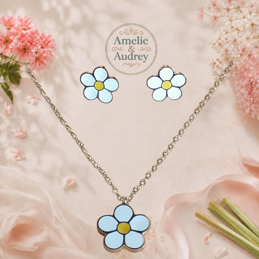✨Parure Émilie fleurs collier et boucles d'oreilles acier inoxydable