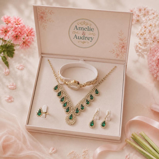 Coffret Candy Femme – Collier, Montre, Bague & Boucles d'Oreilles Dorés