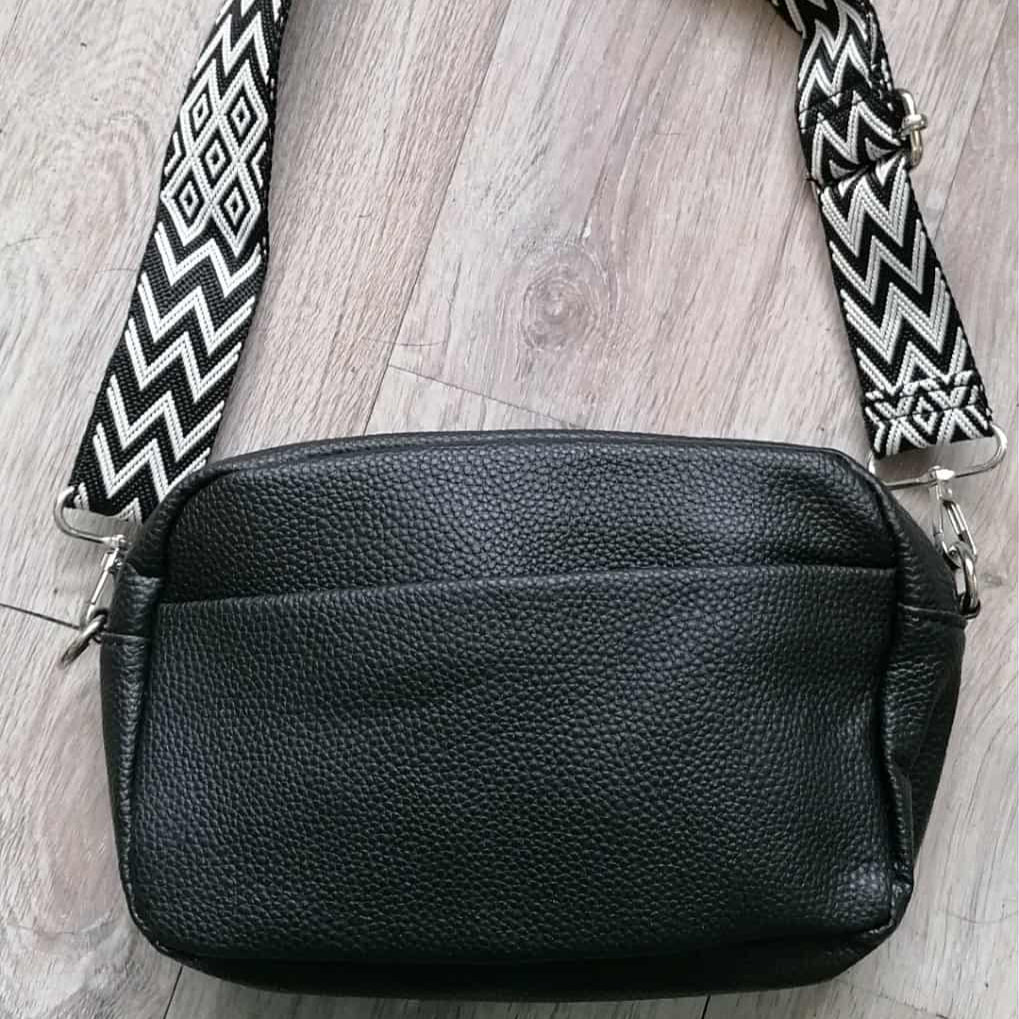 🖤 Sac à main noir avec bandoulière large noir & blanc – 22 x 14,5 cm 🖤