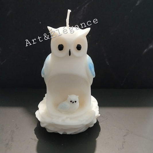Bougie fait main hibou et bb